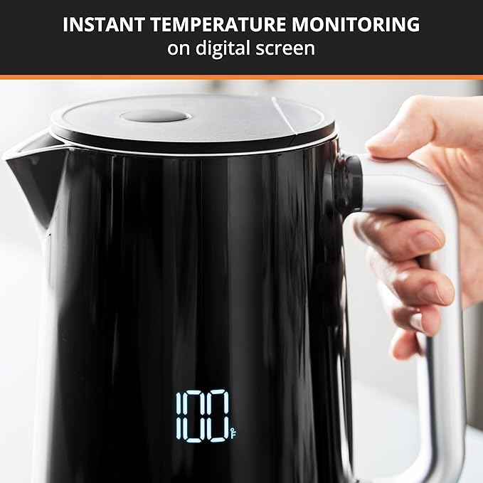 KRUPS Smart Temp Electric Kettle: 1.7L Capacity, 5 Precise Temperature Settings, Digital Display, Cool-Touch Exterior, Cordless Design for Tea and Coffee Lovers - Bloomnest