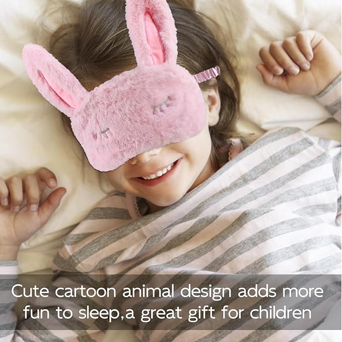 Cute Animal Sleeping Mask Sleep Mask, Soft Plush Rabbit Eye Mask for Travel Nap Sleeping Blindfold Eye Cover Eyeshade for Adult Kids Girls Teens Men Women - Rabbit, Pink - Bloomnest