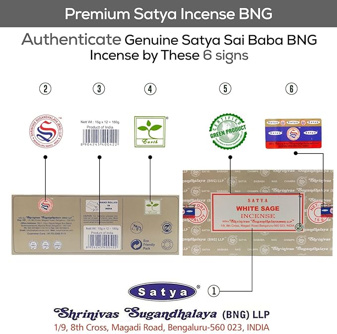 Satya Nag Champa White Sage Incense Sticks, SatyaBng (Bangalore) Insenses 15gmx12 Pack with Raajsee Insence Holder Bundle, Nag Champa Natural Incense - Bloomnest