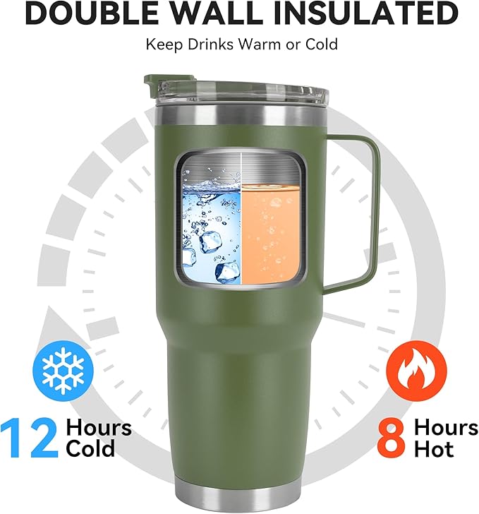 HASLE OUTFITTERS 30oz Tumbler With Handle, Insulated Travel Coffee Mug With Straw Leak-Proof Double Wall Stainless Steel Vacuum Tumblers Metal Cup with Straw for Hot and Cold Drink - Bloomnest