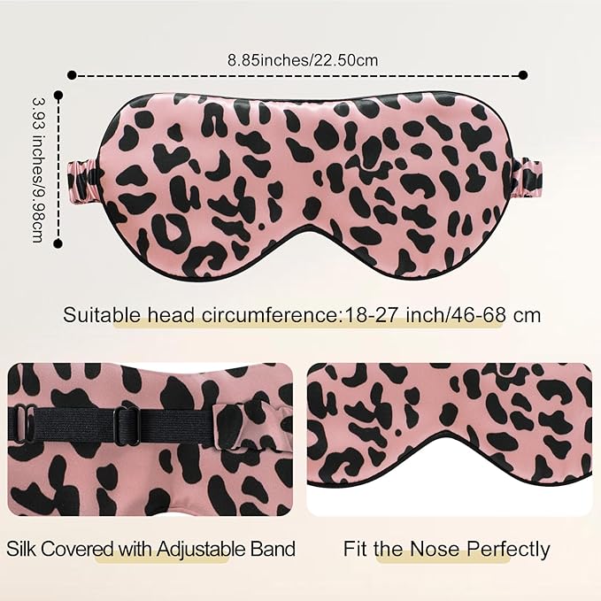 ZIMASILK Adjustable 100% 22 Momme Mulberry Silk Sleep Mask for Sleeping, Filled with Premium Mulberry Silk, Softest & Breathable Eye Sleeping Mask (Leopard - Black Pink) - Bloomnest