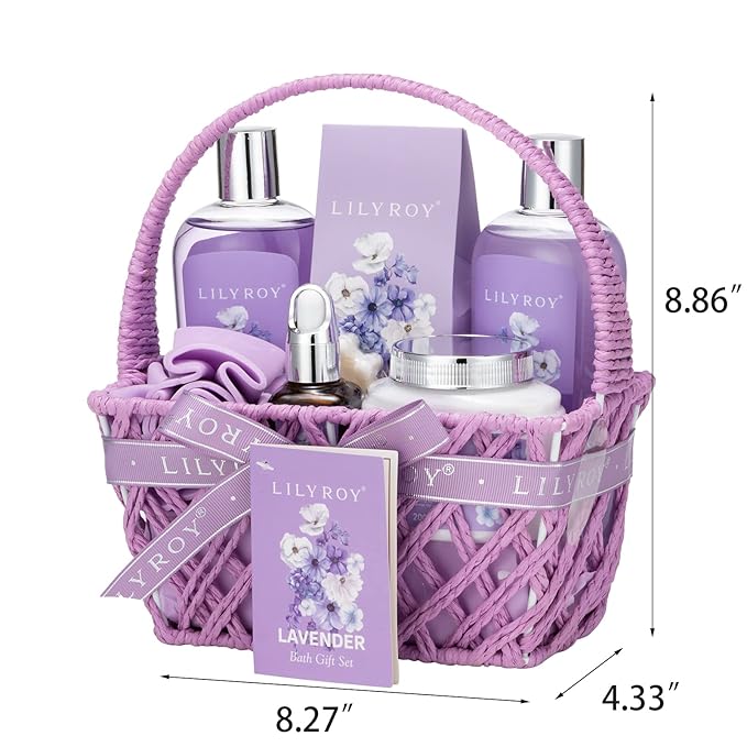 Valentines Day Gifts for Women - 8 Pcs Lavender Bath and Body Gift Set for Women, Spa Gift Basket | Mothers Day Gifts for Mom, Birthday, Self Care, Christmas Gift, All Occasion