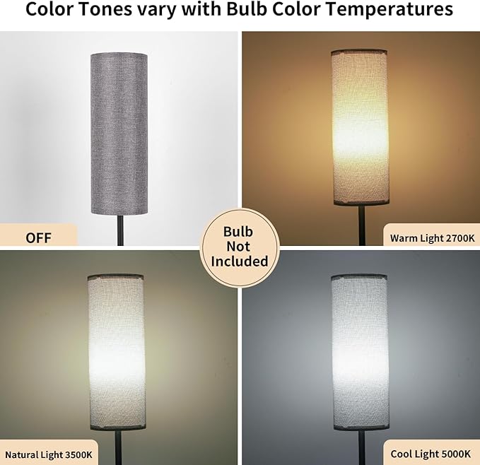 FRIDEKO HOME Floor Lamp with Grey Shade, Simple Design with Foot Pedal Switch, Small Tall Lamps for Living Room Bedroom Office, Corner Floor Stand Light with Black Pole Lamp (No Bulb/No Remote) - Bloomnest