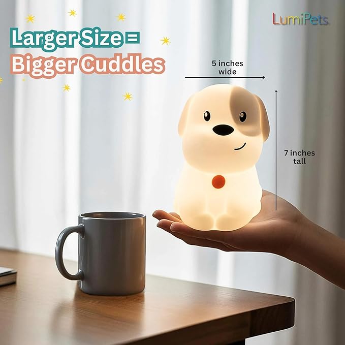 Lumipets Pepper The Puppy Dog Squishy Silicone Night Light for Kids | Cute Night Light with Remote & Touch Control for Baby & Toddler Bedrooms | Color Changing Animal Lamp | Soft Portable Nightlight - Bloomnest