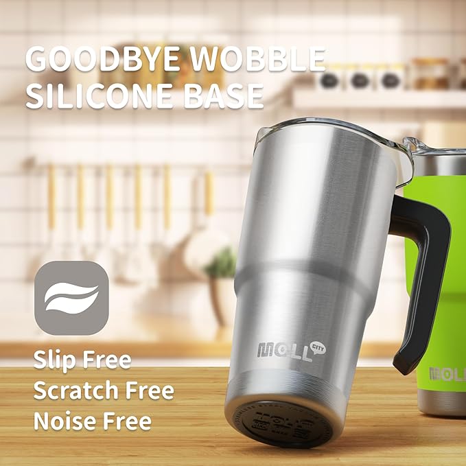 Insulated Tumbler with Handle 16 oz Stainless Steel Double Wall Vacuum Tumbler Cups Travel Coffee Mug with Lid and Straw(Silver) - Bloomnest