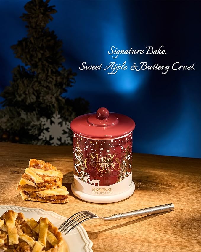 M&SENSE 2 Wick Baked Apple Pie,Organic Soy Candle,12.7oz 75 Hour Burn Time Non Toxic,Jar Candle of Cinnamon,Apple and Cedarwood,Christmas Decorations,Aaesthetic Candle Gift for Women&Men - Bloomnest