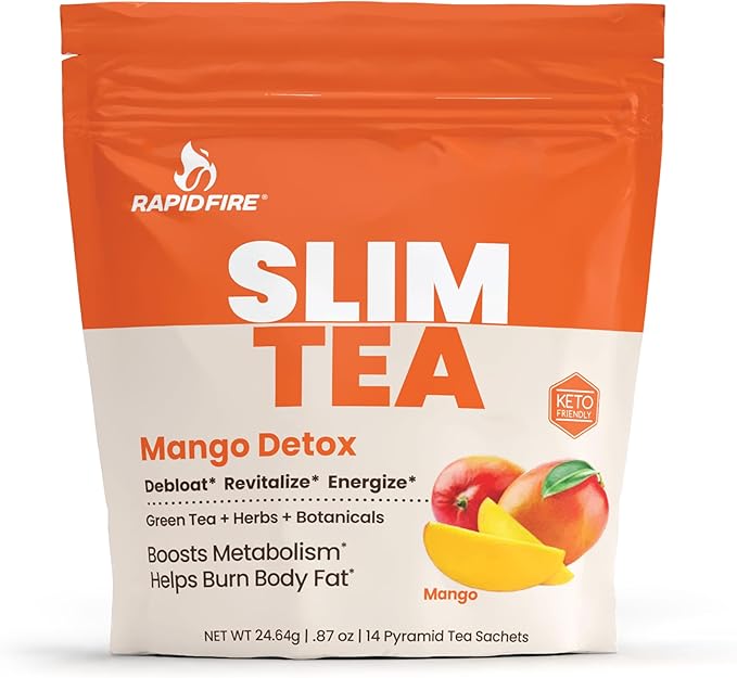 Rapid Fire Slim Tea Bags, Blend of Natural Herbs and Botanicals, Promotes Energy and Digestion, Supports Metabolism, 14 Servings Mango Flavor - Bloomnest