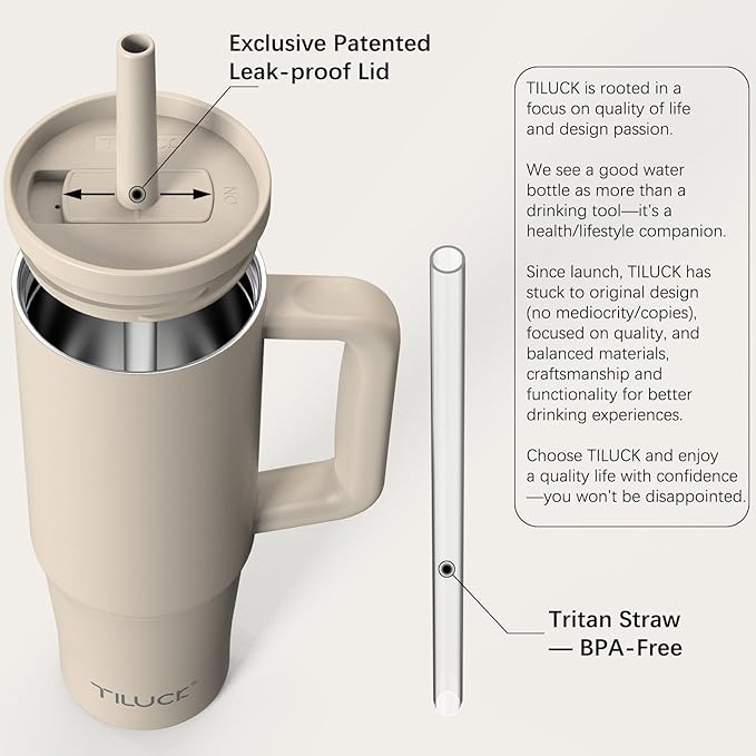 TILUCK 30 oz Tumbler with Handle, Vacuum Insulated Stainless Steel Travel Mug with 100% Leak-Proof Silicone Straw Lid, Cupholder Friendly Water Bottle(MistyGray, 30oz) - Bloomnest