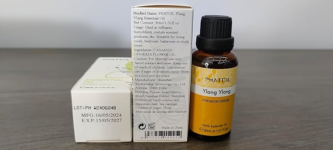 Ylang Ylang Essential Oil 1.01fl.oz/30ml, PHATOIL Premium Ylang Ylang Oils Long Lasting Scents for Aromatherapy, Diffuser, DIY Soap and Candle Making PHATOIL