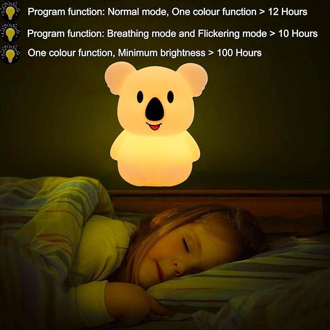 Night Light for Kids Koala Multicolor Bedside Lamp Room Decor Lamp Children NightLights Decorative Light - Eye Caring, Adjustable Brightness & Color, Time Setting, Holiday Gift - Medium - Bloomnest