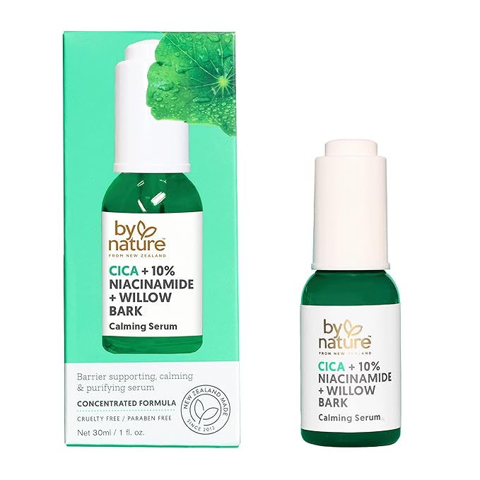 By Nature Calming Face Serum - Cica+10% Niacinamide+Willow Bark - Purifying Facial Serum with Cica Plant Extract & Texture Enhancing Niacinamide - Skincare from New Zealand - 1 fl. Oz - Bloomnest