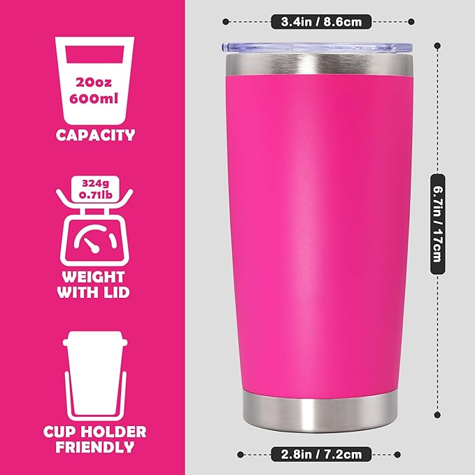 20oz Tumbler Stainless Steel Tumbler Cup with Lid Vacuum Insulated Double Wall Travel Mug, Durable Powder Coated Travel Coffee Tumbler Mug for Hot & Cold Drinks, Hot Pink,4 Pack - Bloomnest