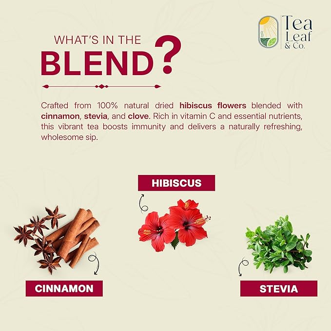 Tealeaf & Co. Sweet Hibiscus Cinnamon Green Tea with Hibiscus, Cinnamon, Stevia & Clove - Green Tea Bags with Fresh Herbs and Spices (Low Caffeine) - 100 Teabags - Bloomnest