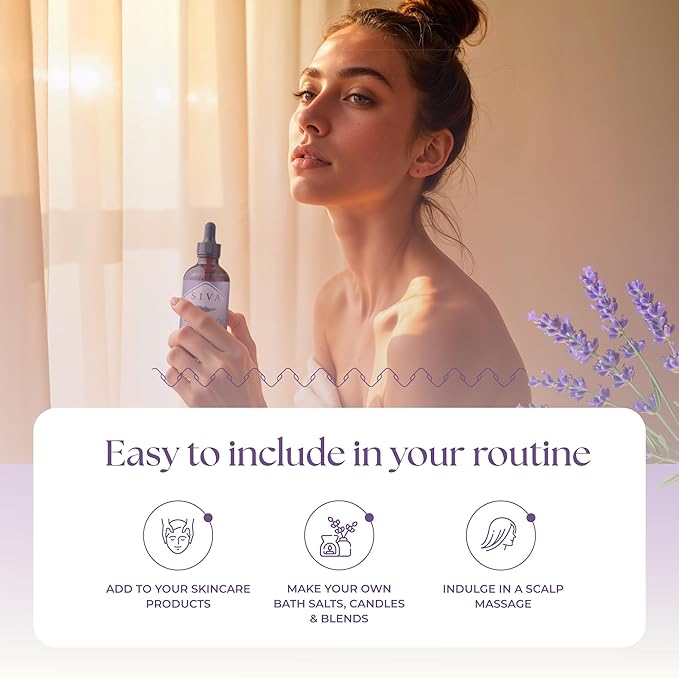 Siva Lavender Essential Oil - 4 Fl Oz – 100% Natural Lavender Oil - for Diffuser, Face, Skin Care, Aromatherapy, Hair Care, Scalp and Body Massage - with Dropper - Bloomnest