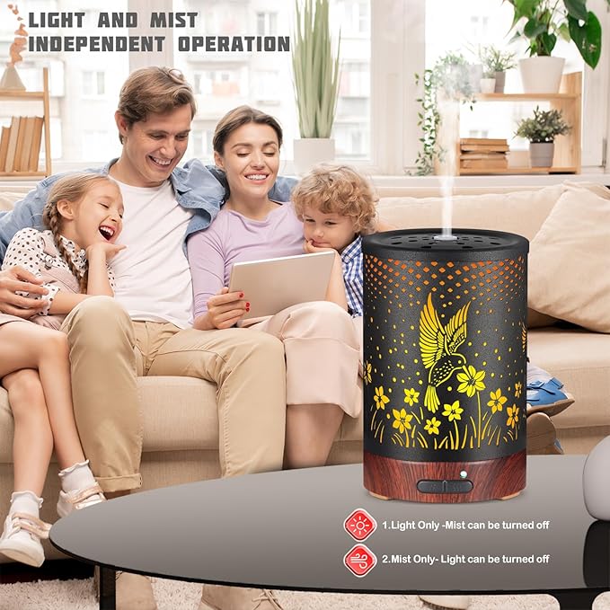 Essential Oils Diffuser,Aromatherapy Diffuser,Birthday Gifts for Women Mom Grandma,Metal Cool Mist Humidifier with 7 Colors Lights Waterless Auto Off Air Diffusers (C-Hummingbirds) - Bloomnest