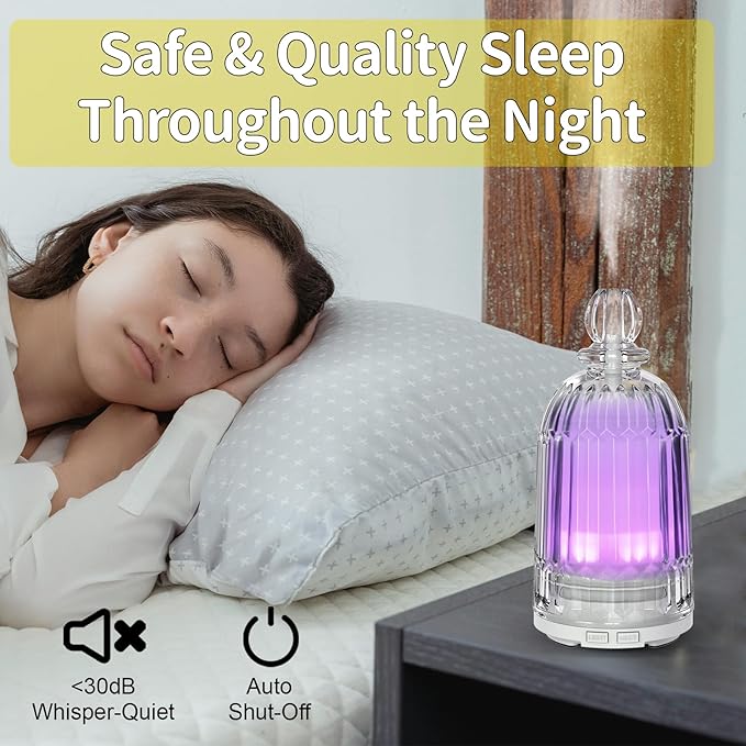 Glass Essential Oil Diffuser, Aroma Diffusers with Glass Cover & Plastic Reservoir Small Humidifiers with 7 Color LED Lights Auto-Off for Home Office Bedroom Yoga 120ml(White Bottom) - Bloomnest