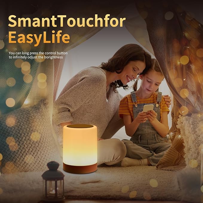 OORUN Touch Bedside Table Lamp,13 RGB Colors & 5 Brightness, USB Rechargeable Desk Lamp, Remote Control Dimmable Light with RGB Color Changing,Portable Lamp for Baby (Gold) - Bloomnest