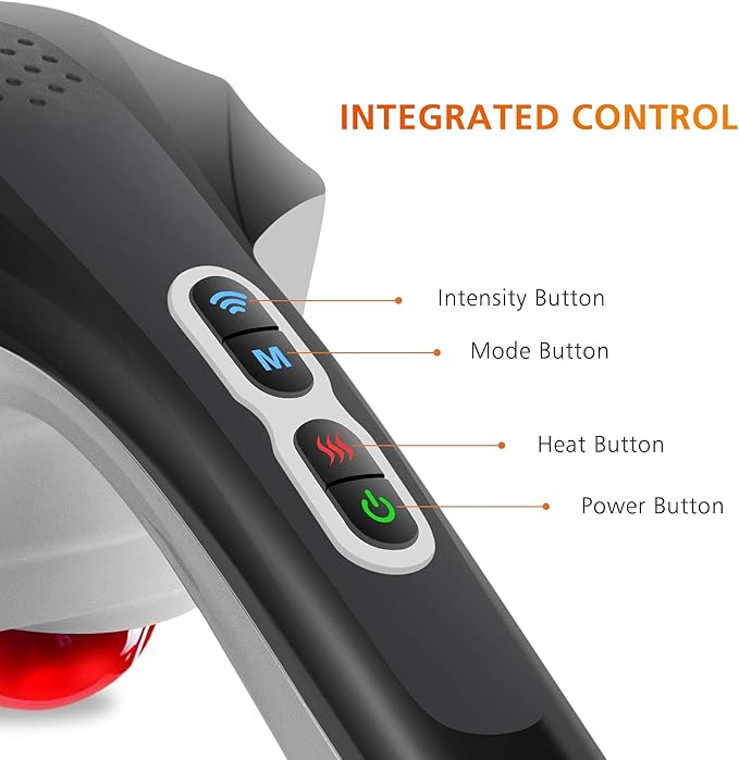 Snailax Cordless Handheld Back Massager with Heat, Deep Tissue Percussion Massager, 3 Sets of Dual Pivoting Heads,Rechargeable Hand Held Massager for Neck,Back Shoulder,Calf,Legs - Bloomnest