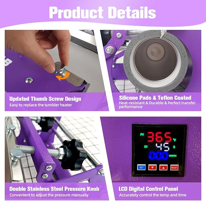 BetterSub 3in1 40 OZ Tumbler Mug Heat Press Machine 30 OZ 20 OZ 16 OZ Sublimation Straight Skinny Tumbler Mug,11 OZ 15 OZ 16 OZ Sublimation Mug Heat Transfer Purple - Bloomnest