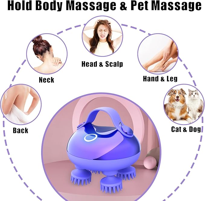 Scalp Massager Electric, Portable Scalp Massager Tool, Waterproof Head Massage Stress Relax, Hair Massagers with 3 Speed Modes & 8 Massage Claws Viuyougor