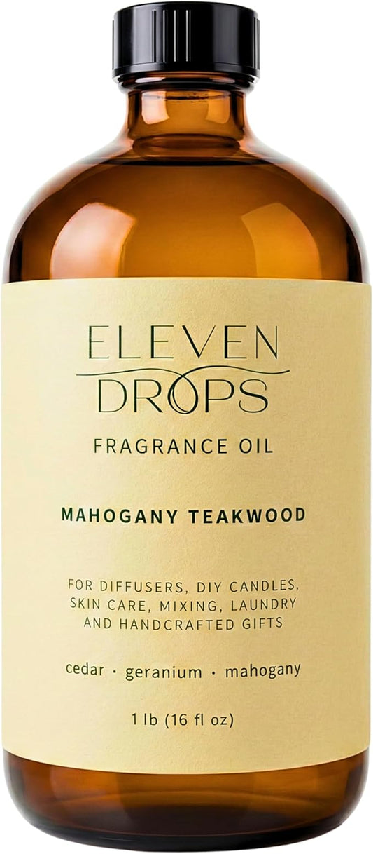 Mahogany Teakwood Diffuser Oil – Premium Fragrance Oil for Cold Air Diffusers, Home, Office, DIY Candles – Rich Woody Aroma, Long Lasting, Pet Friendly, Made in USA, 16 Fl.Oz Glass Bottle - Bloomnest