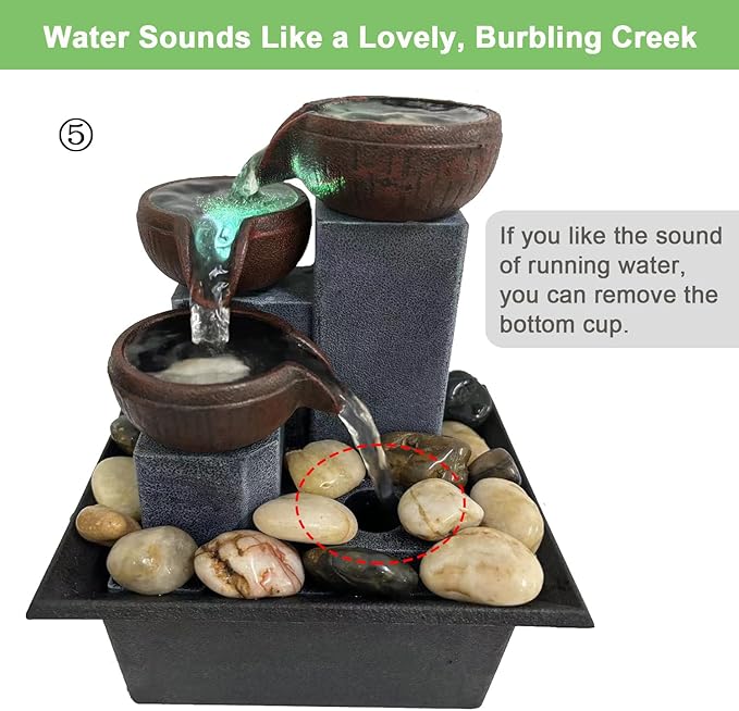 Small Tabletop Waterfall Fountain Zen Meditation Fountain Indoor Desktop Water Fountain with LED Light and Natural River Rocks for Office Home Bedroom - Bloomnest