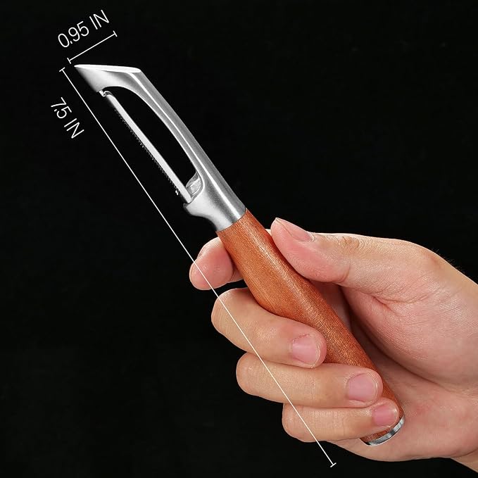 Serrated Blade Premium I Type 304 Stainless Steel Multifunctional Kitchen Peeler Real Wood Handle Ultra Sharp Blade Vegetable Potato Apple(Aosuan) - Bloomnest