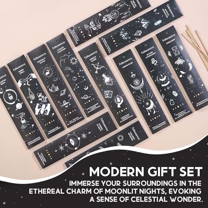 Folkulture Incense Sticks Gift Set | Pack of 12 Insense Sticks (240) with Incense Holder | Non Toxic Palo Santo Incense Sticks, Sandalwood Incense | Organic Inscents-Sticks for Meditation