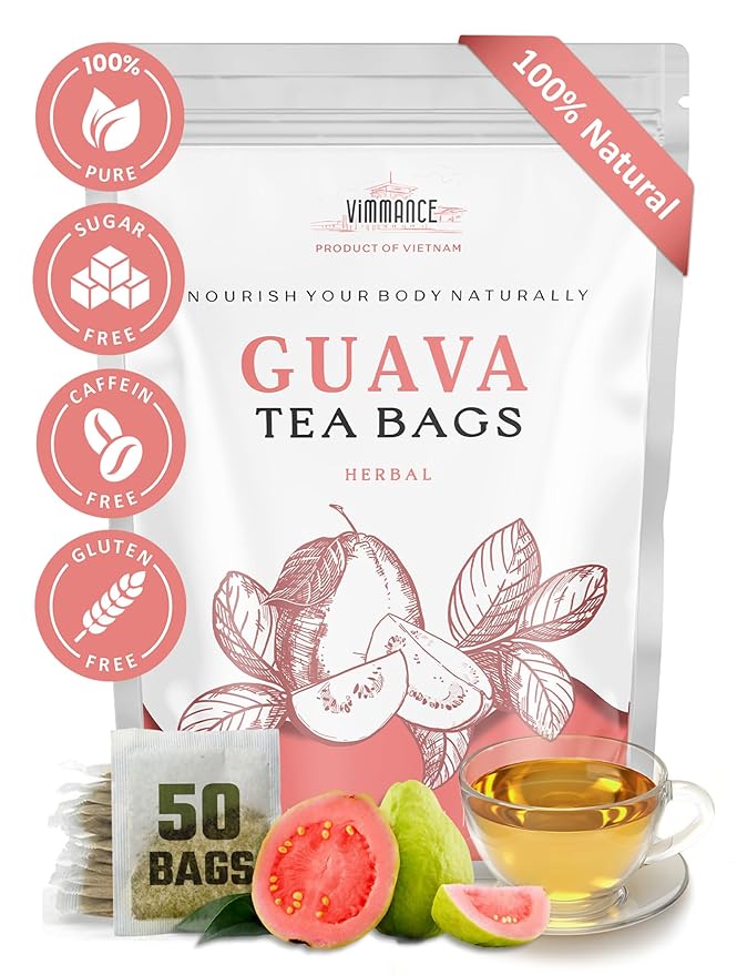 VIMMANCE Guava Leaves Tea Bags, 50 counts, Hojas de Guayaba, Vietnamese Herbal Tee, Hoja de Quava Seca, Tagless, 100% Natural, Decaf, Sugar Free, Balanced Taste - Bloomnest