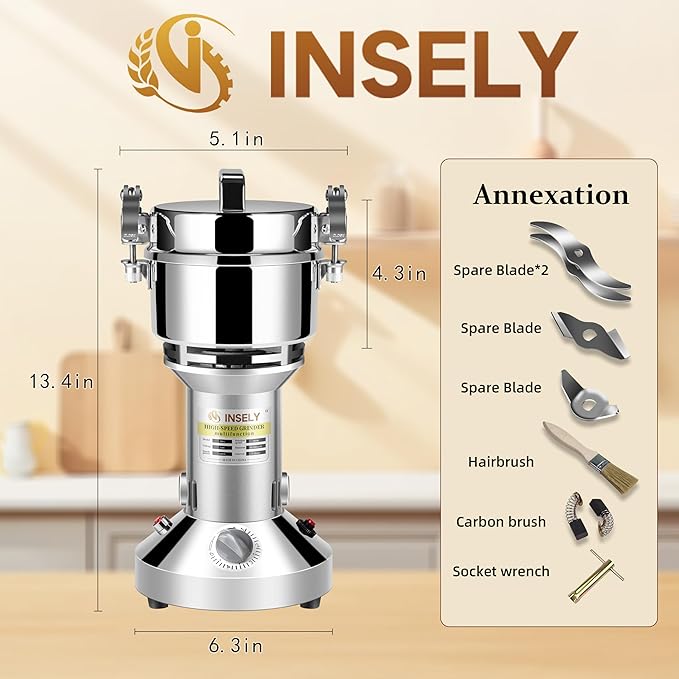 Grain Mill Grinder 300g High Speed Food Grain Mill Stainless Steel Seeds Flour Nut Pill Wheat Corn Herbs Spices & Seasonings Dry Grinder Electric Machine Grinder for Kitchen - Bloomnest