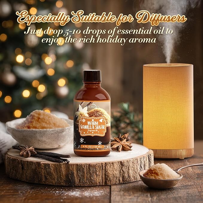 Warm Vanilla Sugar Essential Oil 4 Fl Oz, Undiluted Fragrance Oil with Glass Dropper for Diffuser, Humidifier,Home Care, House Cleaning, Spray, Candle Making,Yoga,Long Lasting Vanilla Scents - Bloomnest