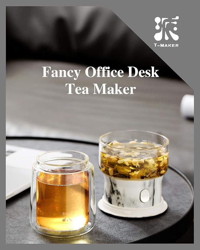 ZENS Modern Small Glass Infuser Teapot, Magic One Touch Drip Tea Pot Infusers for Loose Tea Diffuser, Cool Herbal Teapot with 200ml insulated Cup and Portable Gray Tea Kits for Tea Lovers Gifts - Bloomnest