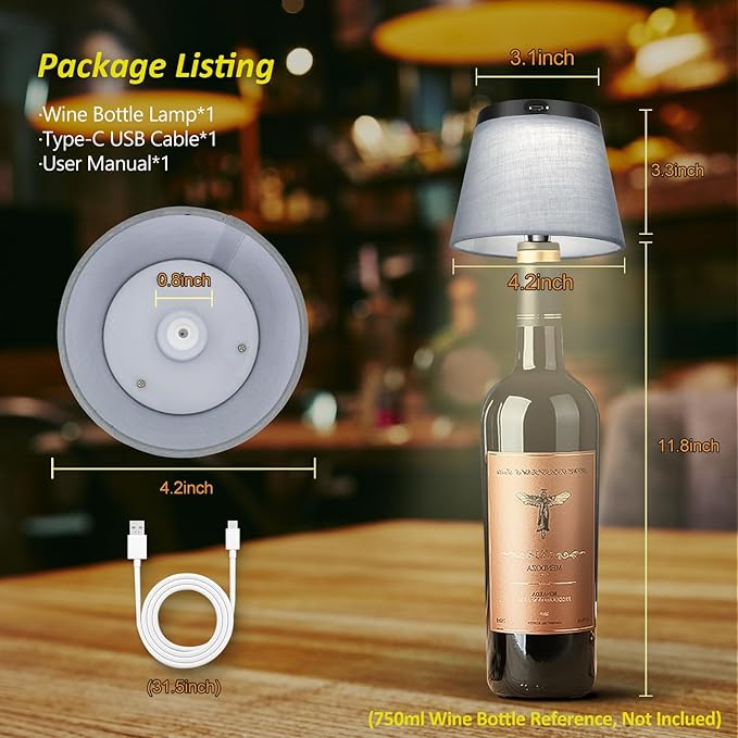 2025 New Bottle Lamp - LED Bottle Lights for Liquor & Wine Bottles, Cordless Lampshade, Whiskey Bottle Top Light, Bottle Stopper Night Light Kit, Rechargeable 3-Tone Touch-Dimmable - Bloomnest