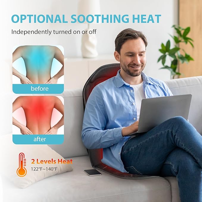 Back Massager with Heat - Massage Chair Pad Mat with 8 Vibrating Motors, Work from Home Essentials, Christmas Birthday Gifts for Husband Him Men, Massage Seat Cushion for Home Office Use - Bloomnest