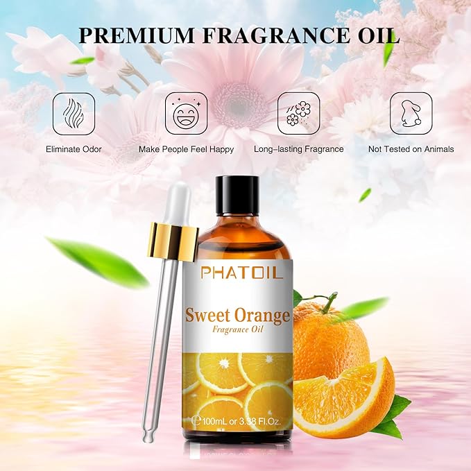 PHATOIL 100ML Sweet Orange Fragrance Oils for Aromatherapy, Diffuser Oils for Home, Perfect for Humidifier, Yoga, DIY Candle and Soap Making - 3.38FL.OZ - Bloomnest