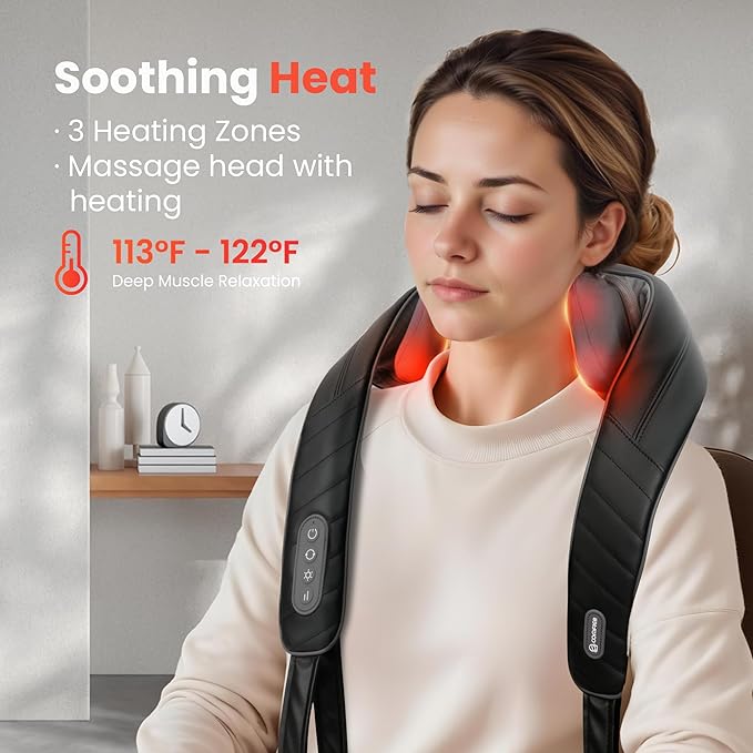 COMFIER Cordless Neck Shoulder Massager with Heat, Shiatsu Neck Back Massage for Pain Deep Tissue, 4D Kneading, Gifts for Dad Mom - Bloomnest