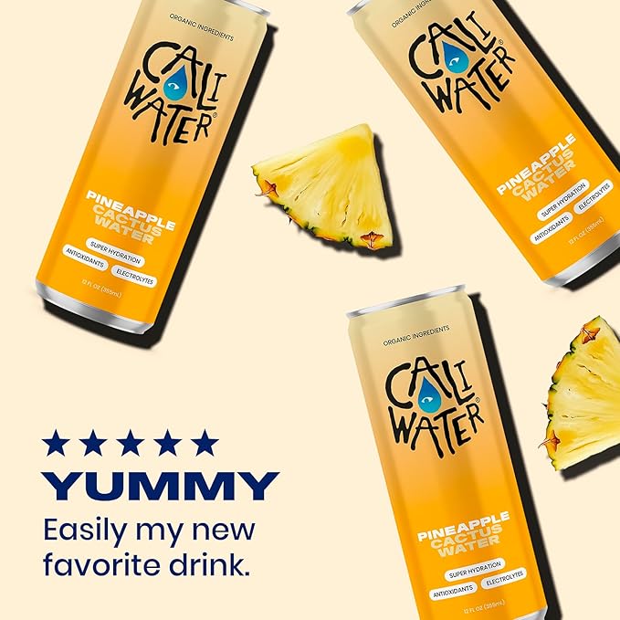 Caliwater - Organic Cactus Water - Pineapple - 5g Sugar, 35 Calories - Coconut Water Alternative - Natural Plant Based Hydration - Skin Care, Electrolyte Drinks - Flavored Water Beverages - 12 Cans - Bloomnest