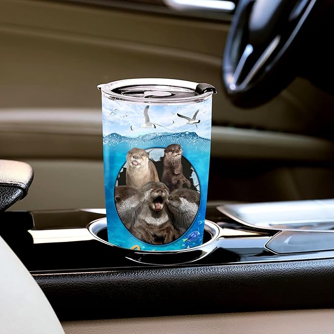 WAZONE Personalized Otter Tumbler Custom Name Spirit Animal Stainless Steel Insulated 20oz 30oz TravelNovelty Customized Gift Birthday Christmas Presents For Otters Lovers Women Men - Bloomnest