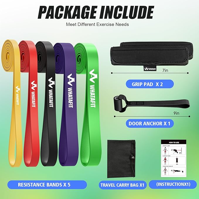 WHATAFIT Resistance Bands, Pull Up Assistance Bands, Exercise Bands, Workout Bands Set for Men and Women Home Fitness, Body Stretching, Strength Training, Physical Therapy - Bloomnest