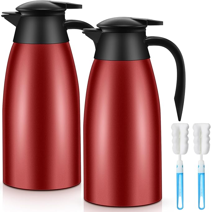 Norme 2 Pcs Thermal Coffee Carafe Insulated Stainless Steel Coffee Carafe for Hot Liquid Vacuum Thermal Pot Creamer Pitcher Dispenser with Brushes Keeping Hot Water Milk(Wine Red) - Bloomnest