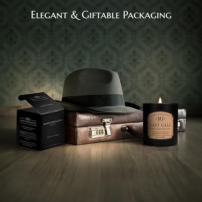 Manly Indulgence Last Call Scented Candles for Men, Premium Soy Blend Wax, 45H Burn, Candles for Home Scented, Gift-Ready Packaging - Made in The USA - Bloomnest