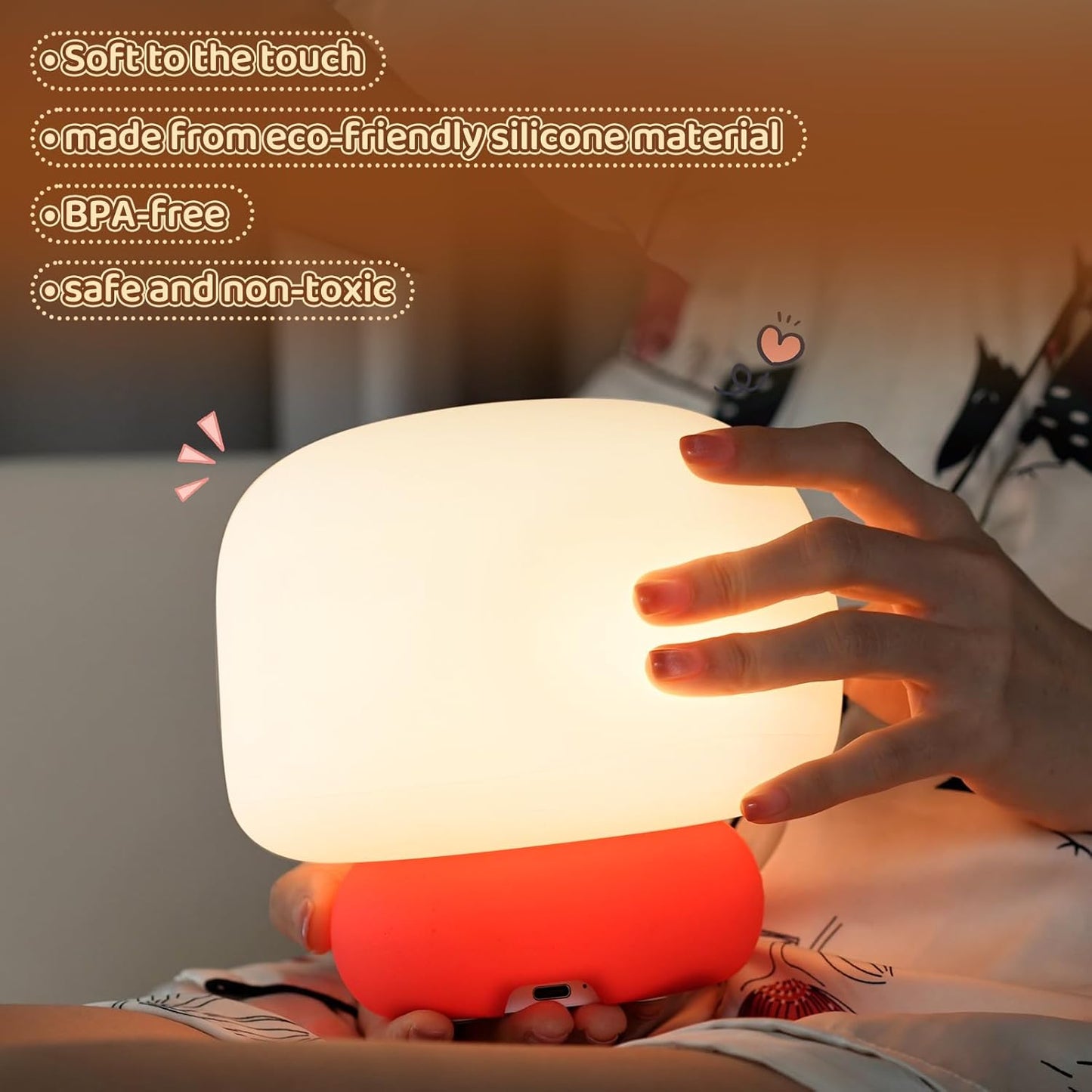 Mushroom Night Light for Kids-Gift & Toy for Kids, Touch Lamp with Sounds&Sleep Music, Squishy Silicone, Eye-Safe LED, 30-Min Timer, Dimmable Rechargeable Bedside Table Lamp – Gift for Boys & Girls