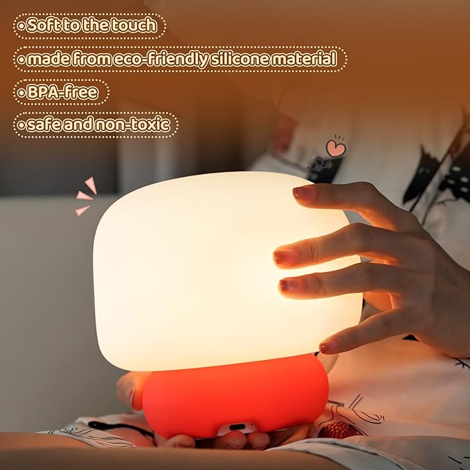 Mushroom Night Light for Kids-Gift & Toy for Kids, Touch Lamp with Sounds&Sleep Music, Squishy Silicone, Eye-Safe LED, 30-Min Timer, Dimmable Rechargeable Bedside Table Lamp – Gift for Boys & Girls - Bloomnest
