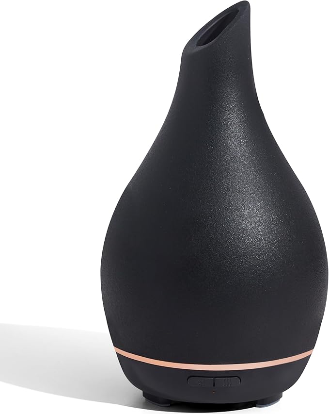 InnoGear Essential Oil Diffuser, 150ml Ceramic Diffuser Handcrafted Stone Aromatherapy Diffusers Ultrasonic Cool Mist Humidifier Vaporizer 2 Mist Modes Waterless for Home, Black Vase-Shaped Ceramic - Bloomnest