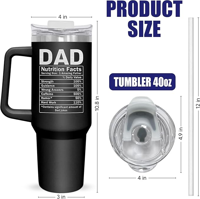 TEEZWONDER Father's Day Gifts for Dad from Daughter Son - Insulated 40 oz Tumbler with Straw and Handle - Fathers Day Birthday Gifts for Dad from Kids, Mens Birthday Gift Ideas - Bloomnest