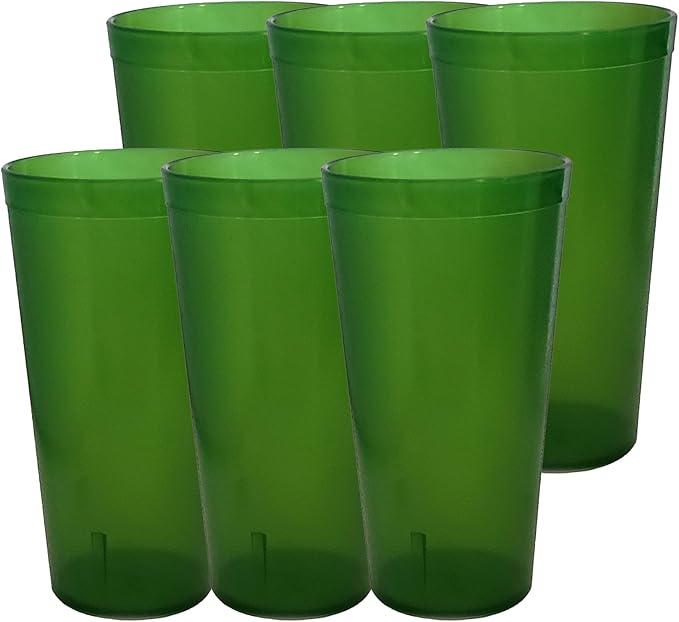 Party Outlaw Green Plastic Cup Tumblers 6 Pc 20oz Lightweight, Heavy Duty Stackable Cafe Style Plastic Glasses. Reusable & Dishwasher Safe Ice Tea & Water Cups - Bloomnest