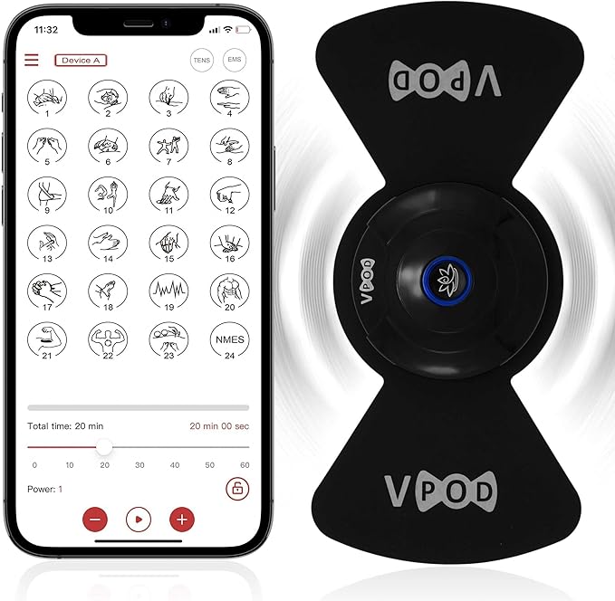 Massage Therapy Concepts VPOD Wireless TENS Unit Muscle Stimulator - Bluetooth Device with 24 Therapy Modes for Pain Relief - HSA FSA Eligible for Back Neck Nerve Pain