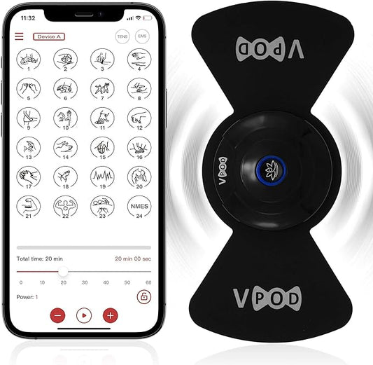 Massage Therapy Concepts VPOD Wireless TENS Unit Muscle Stimulator - Bluetooth Device with 24 Therapy Modes for Pain Relief - HSA FSA Eligible for Back Neck Nerve Pain