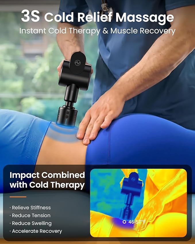 NAPRE Massage Gun with Heat and Cold Head,Deep Tissue Percussion Back Massager for Muscle/Neck/Body Pain Relief with Long Extension Retractable Handle,32-Speeds,Foldable with 5 Adjustable Angles - Bloomnest