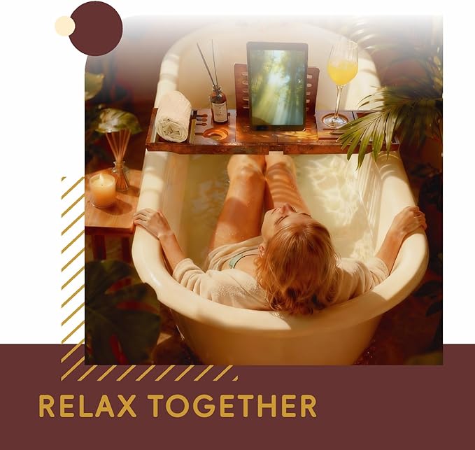 Premium Foldable Bamboo Bathtub Tray Caddy, Expandable Bath Caddy Tray with Holder, Brown Bath Shelf Over Tub, Spa Bathroom Accessories & Gifts for Home - Bloomnest